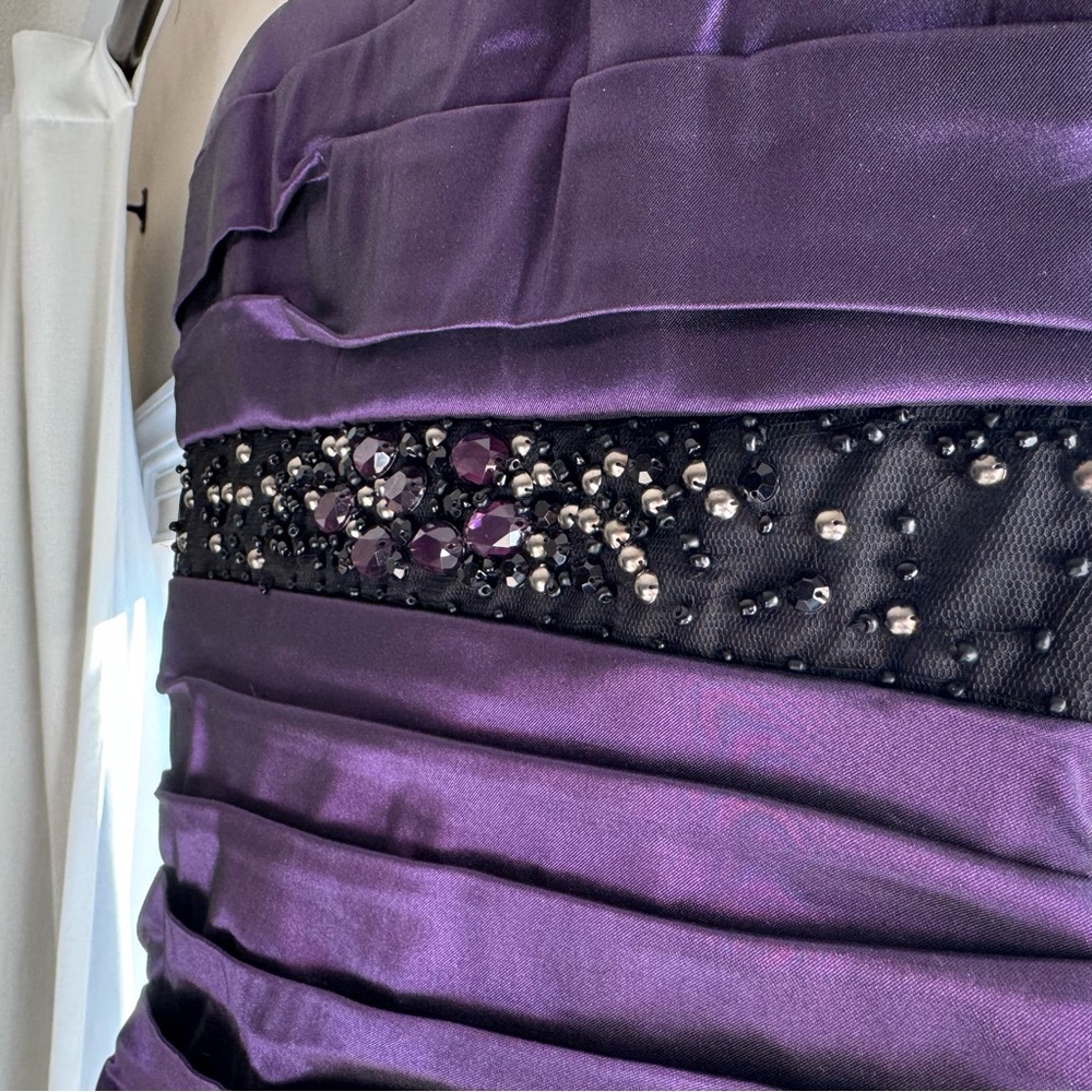 Elegant Purple Satin Dress with Beaded Detail
